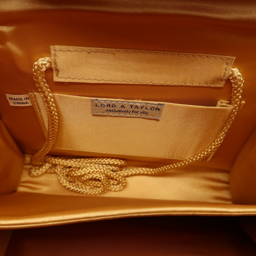 Vintage 80s LORD & TAYLOR Gold Satin Purse Handbag w Mirror & Crossbody Strap - Picture 7 of 8